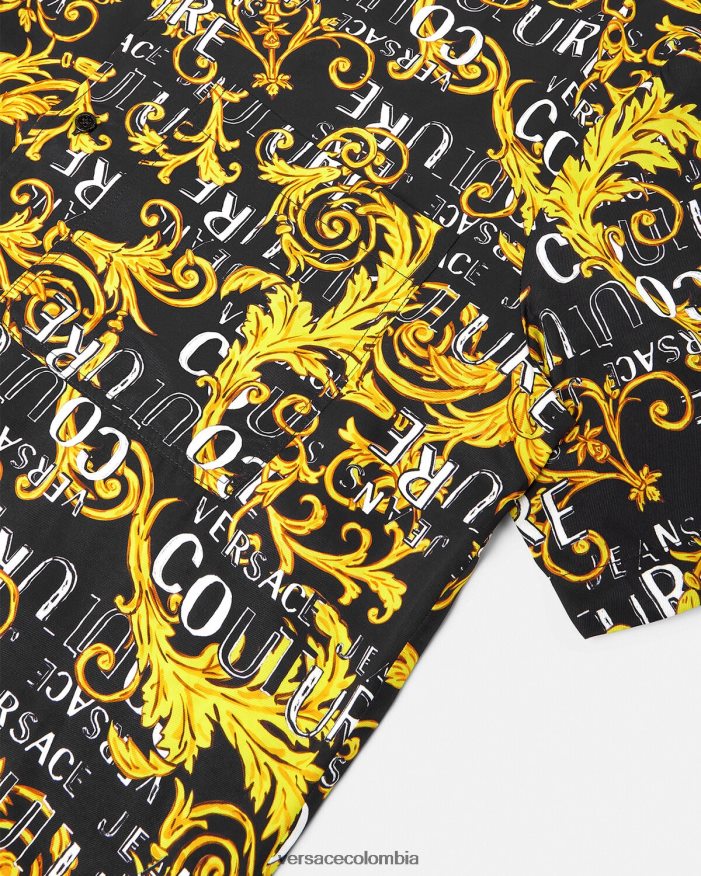 hombres camisa de alta costura con logo Versace oro negro 2RP40F2394 ropa