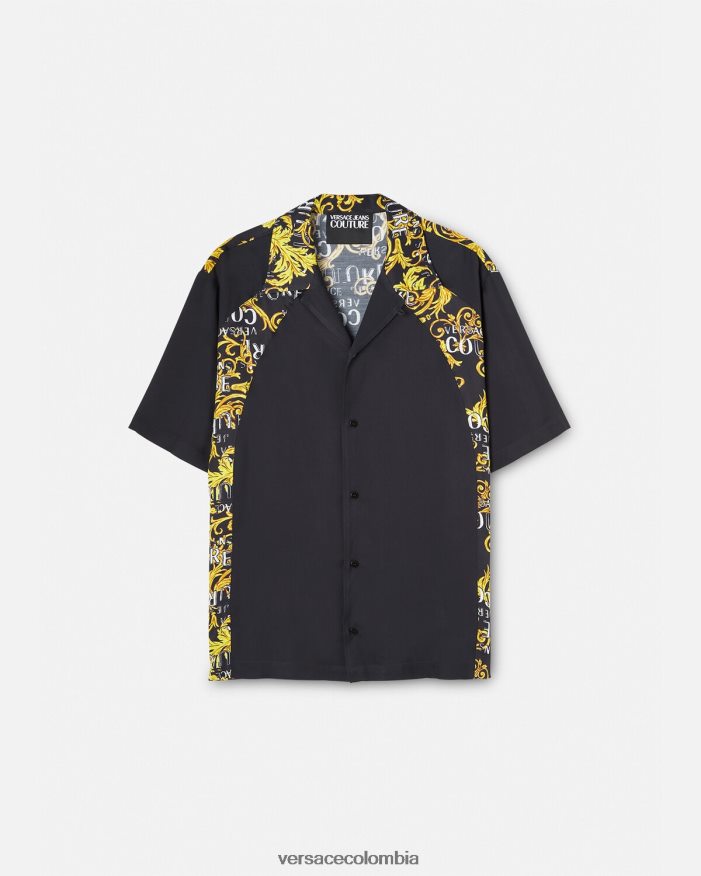 hombres camisa de alta costura con logo Versace oro negro 2RP40F2395 ropa