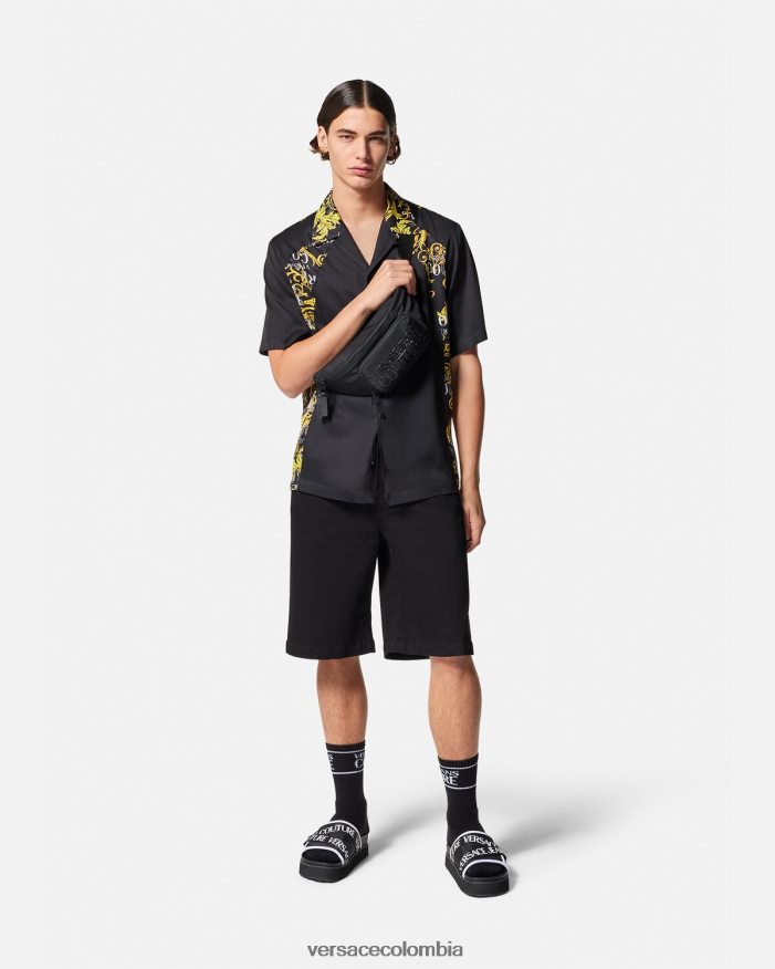 hombres camisa de alta costura con logo Versace oro negro 2RP40F2395 ropa