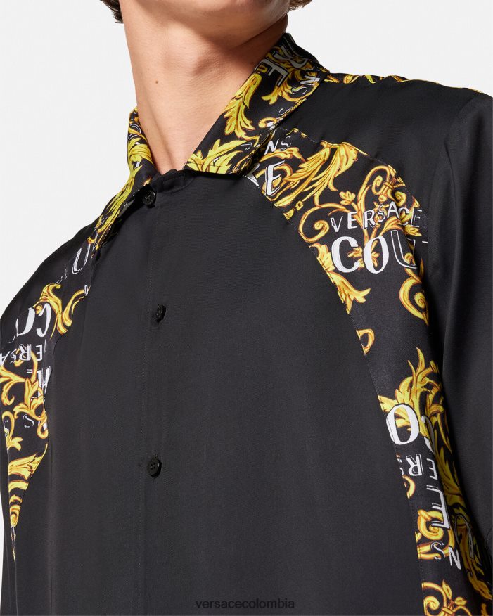 hombres camisa de alta costura con logo Versace oro negro 2RP40F2395 ropa