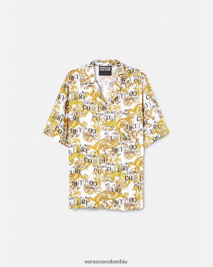 hombres camisa de alta costura con logo Versace oro y blanco 2RP40F2396 ropa