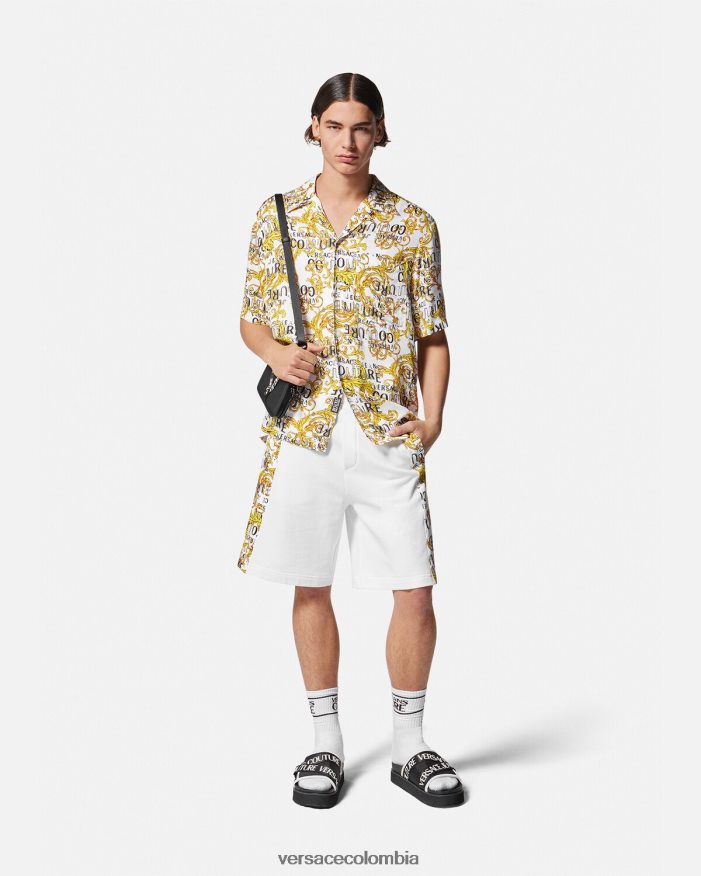 hombres camisa de alta costura con logo Versace oro y blanco 2RP40F2396 ropa