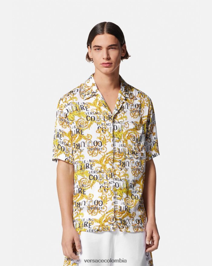 hombres camisa de alta costura con logo Versace oro y blanco 2RP40F2396 ropa