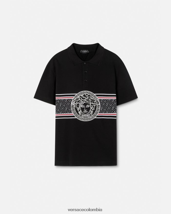 hombres playera tipo polo con bordado de Medusa Versace negro 2RP40F1395 ropa