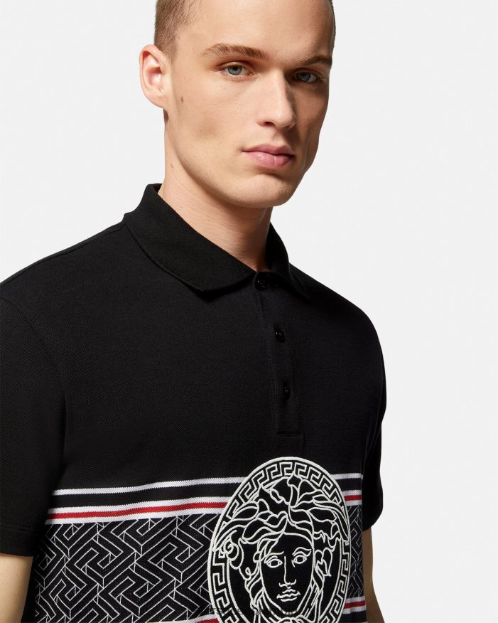 hombres playera tipo polo con bordado de Medusa Versace negro 2RP40F1395 ropa
