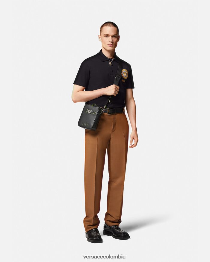 hombres playera tipo polo con bordado de Medusa Versace negro 2RP40F1398 ropa