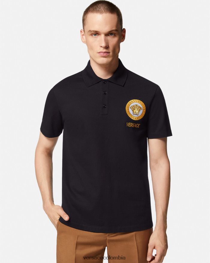 hombres playera tipo polo con bordado de Medusa Versace negro 2RP40F1398 ropa