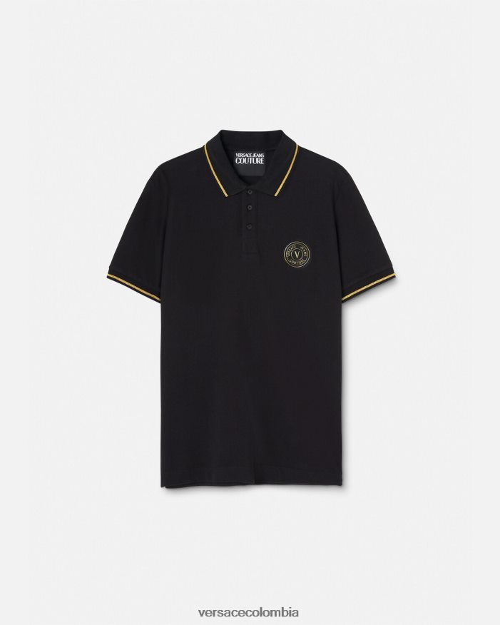 hombres playera tipo polo con emblema en V Versace oro negro 2RP40F2363 ropa