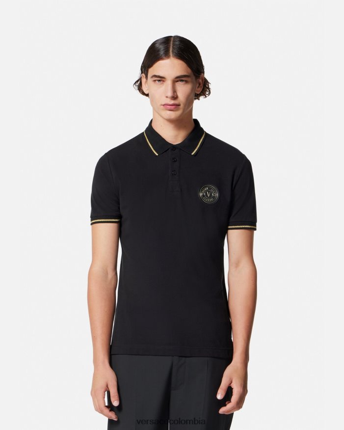 hombres playera tipo polo con emblema en V Versace oro negro 2RP40F2363 ropa