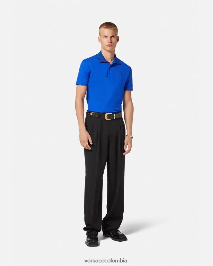 hombres playera tipo polo con greca Versace azul 2RP40F1386 ropa
