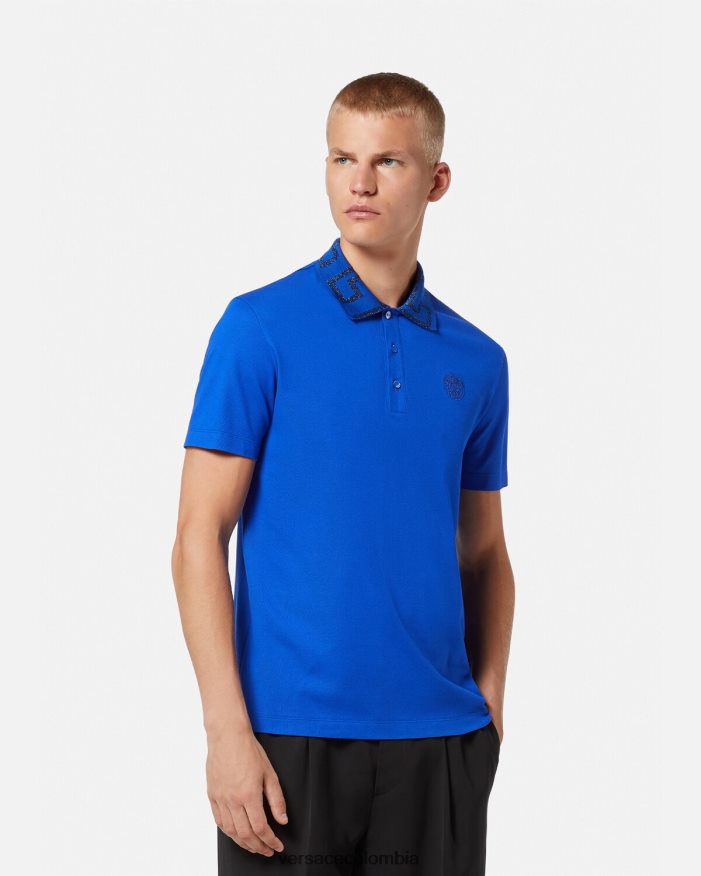 hombres playera tipo polo con greca Versace azul 2RP40F1386 ropa