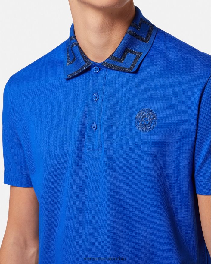 hombres playera tipo polo con greca Versace azul 2RP40F1386 ropa