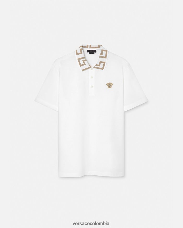 hombres playera tipo polo con greca Versace blanco 2RP40F1376 ropa