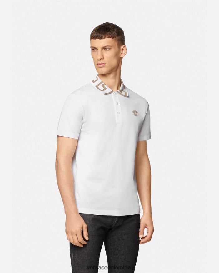 hombres playera tipo polo con greca Versace blanco 2RP40F1376 ropa