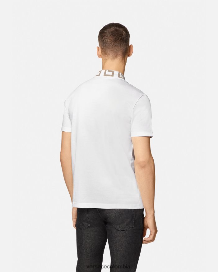 hombres playera tipo polo con greca Versace blanco 2RP40F1376 ropa