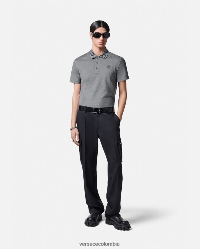 hombres playera tipo polo con greca Versace gris 2RP40F1358 ropa