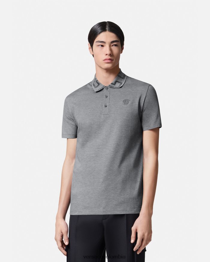 hombres playera tipo polo con greca Versace gris 2RP40F1358 ropa