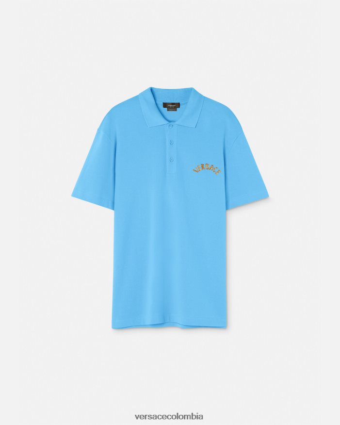 hombres playera tipo polo con logo barroco y conchas marinas Versace azul claro 2RP40F1362 ropa