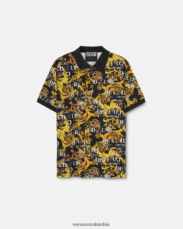 hombres polo de alta costura con logo Versace oro negro 2RP40F2391 ropa