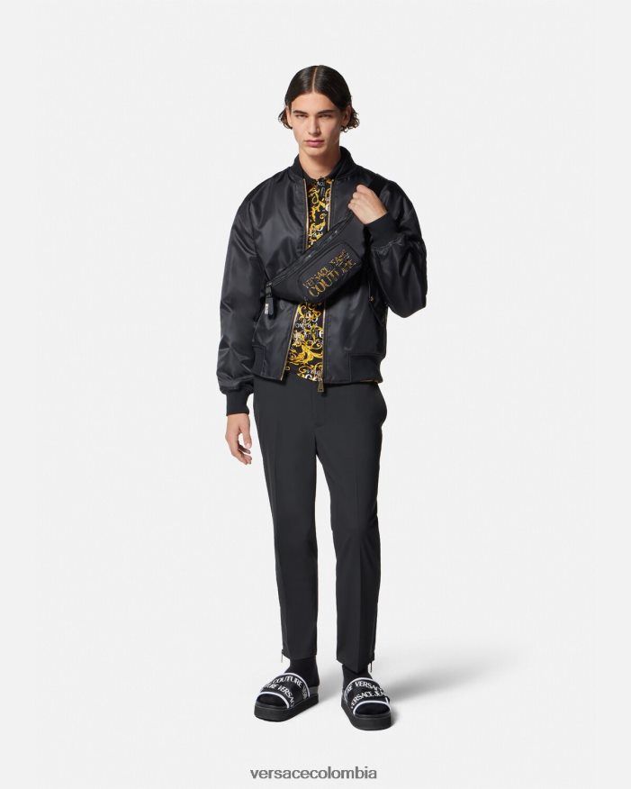 hombres polo de alta costura con logo Versace oro negro 2RP40F2391 ropa