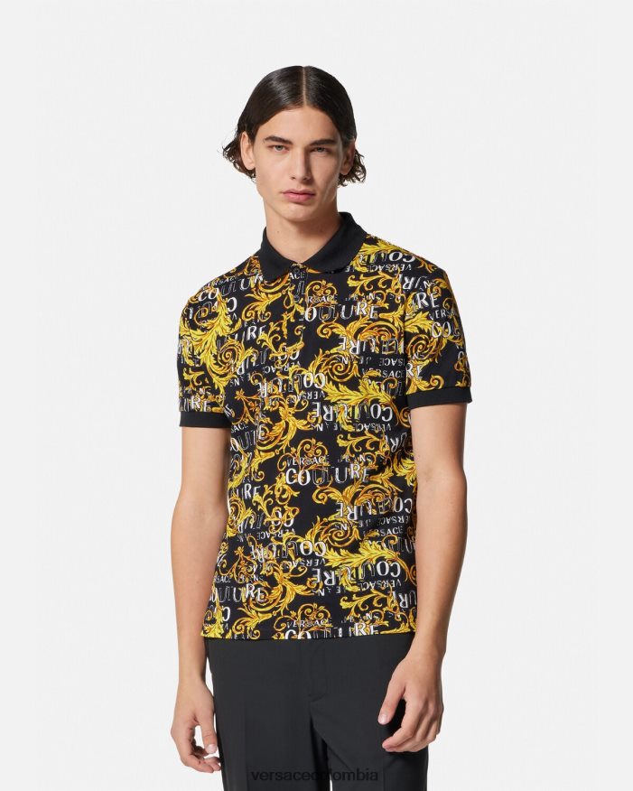 hombres polo de alta costura con logo Versace oro negro 2RP40F2391 ropa