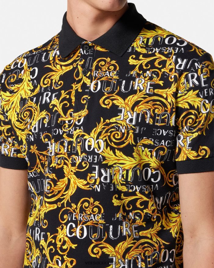 hombres polo de alta costura con logo Versace oro negro 2RP40F2391 ropa