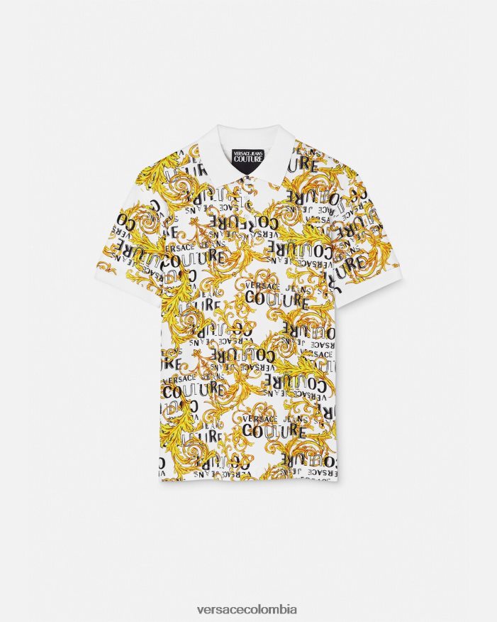 hombres polo de alta costura con logo Versace oro y blanco 2RP40F2390 ropa