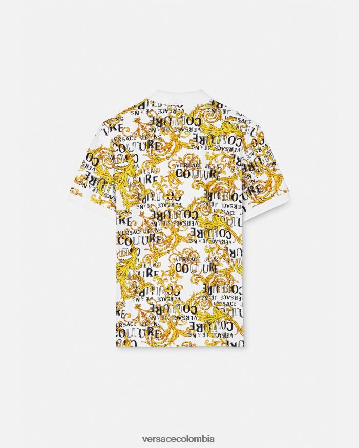 hombres polo de alta costura con logo Versace oro y blanco 2RP40F2390 ropa