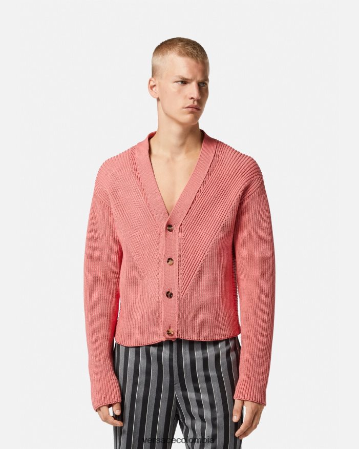 hombres cárdigan de punto en intarsia Versace rosa 2RP40F1334 ropa