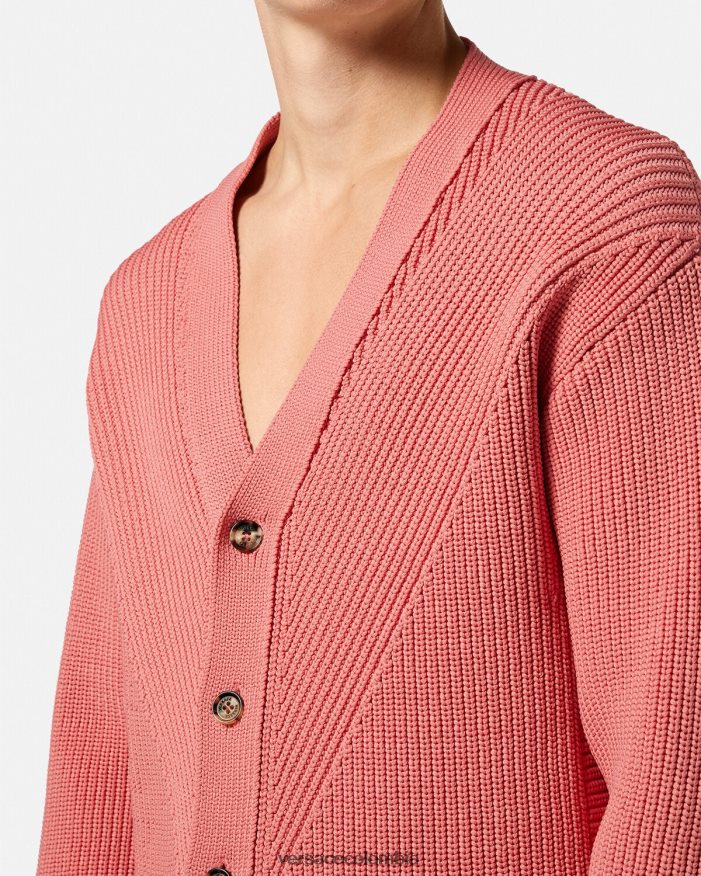 hombres cárdigan de punto en intarsia Versace rosa 2RP40F1334 ropa
