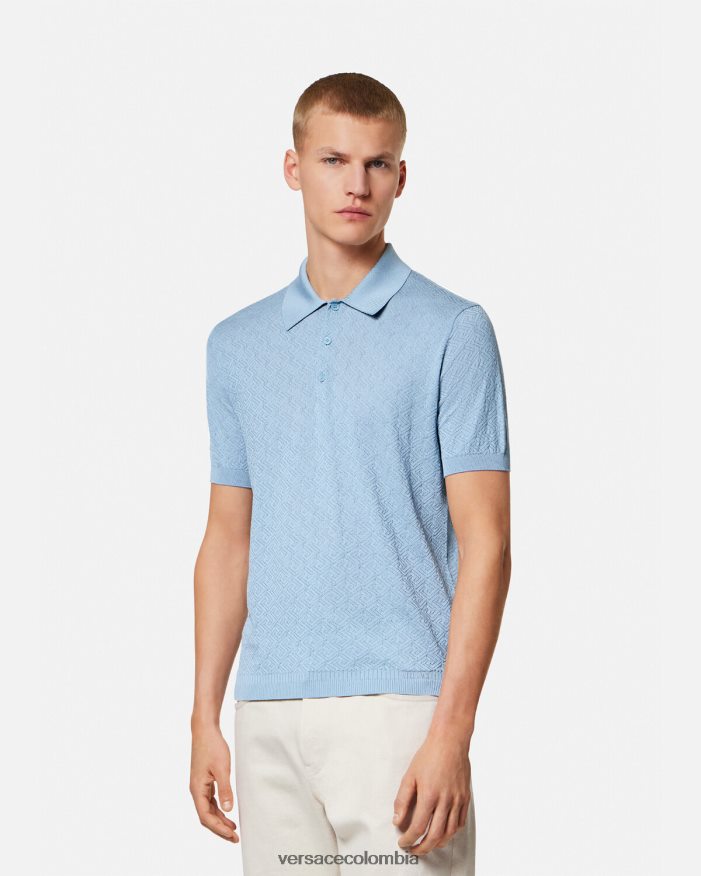 hombres polo de punto de manga corta la greca Versace azul 2RP40F1330 ropa