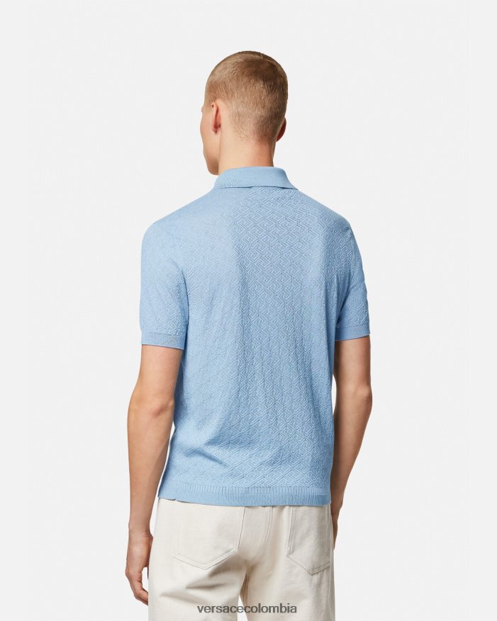hombres polo de punto de manga corta la greca Versace azul 2RP40F1330 ropa