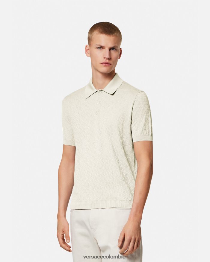 hombres polo de punto de manga corta la greca Versace beige 2RP40F1329 ropa