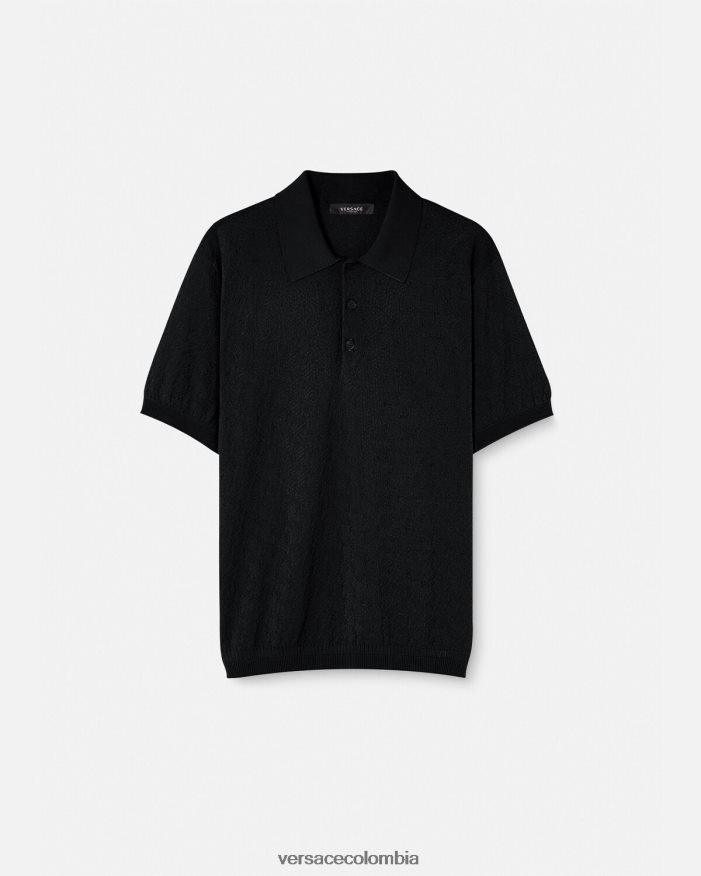 hombres polo de punto de manga corta la greca Versace negro 2RP40F1328 ropa
