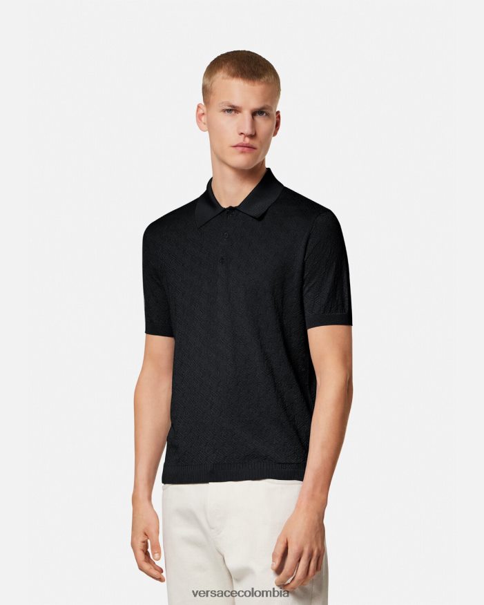 hombres polo de punto de manga corta la greca Versace negro 2RP40F1328 ropa