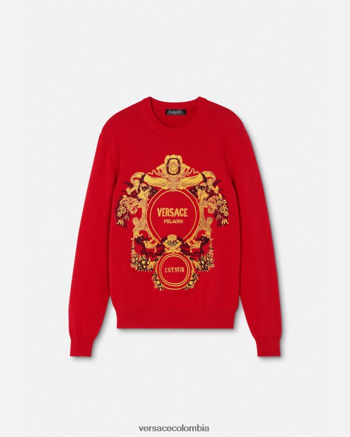 hombres suéter con bordado barroco en intarsia Versace rojo 2RP40F1345 ropa
