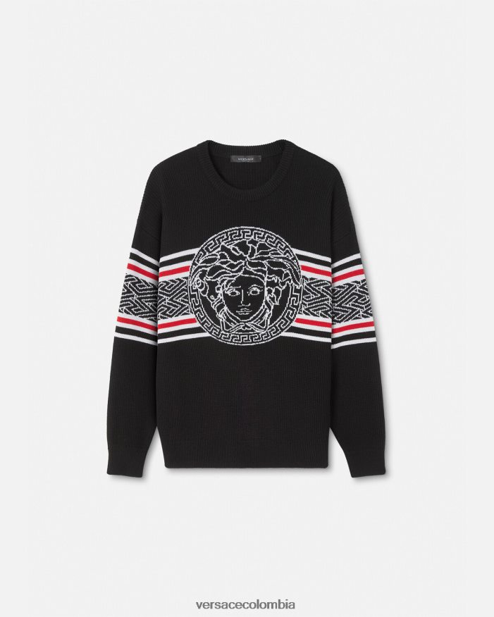 hombres suéter con medusa a rayas en jacquard Versace negro 2RP40F1344 ropa