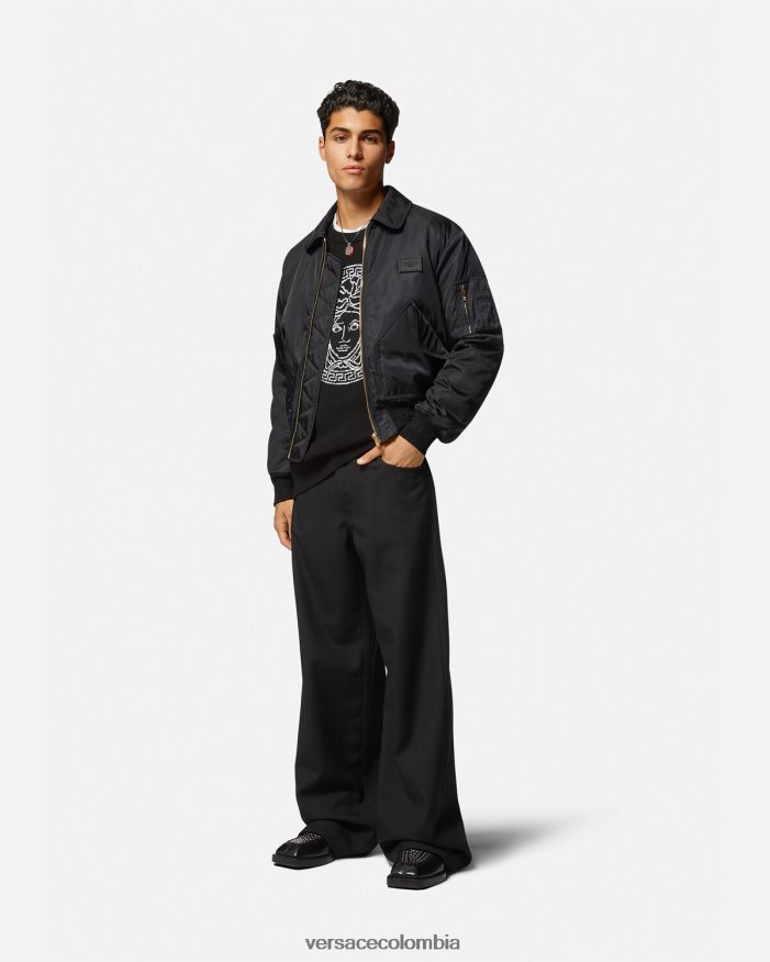 hombres suéter con medusa a rayas en jacquard Versace negro 2RP40F1344 ropa