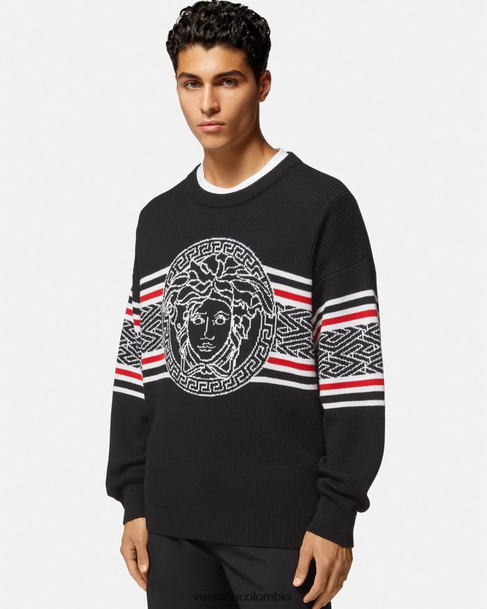 hombres suéter con medusa a rayas en jacquard Versace negro 2RP40F1344 ropa