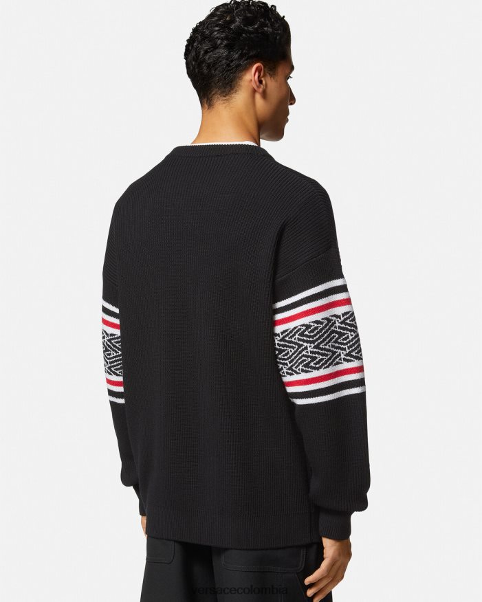 hombres suéter con medusa a rayas en jacquard Versace negro 2RP40F1344 ropa