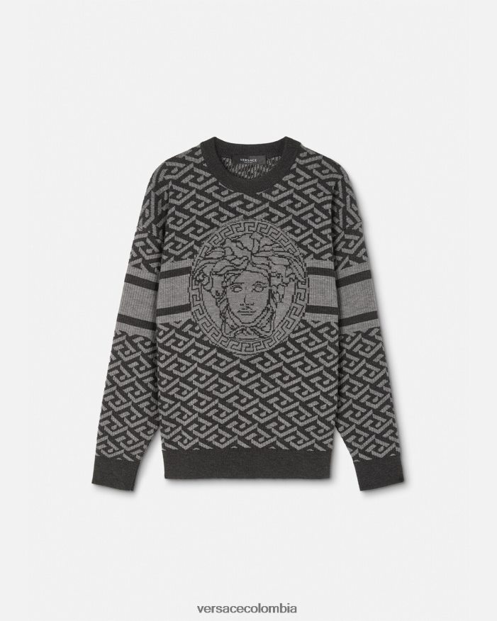 hombres suéter con medusa en jacquard la greca Versace gris negro 2RP40F1339 ropa