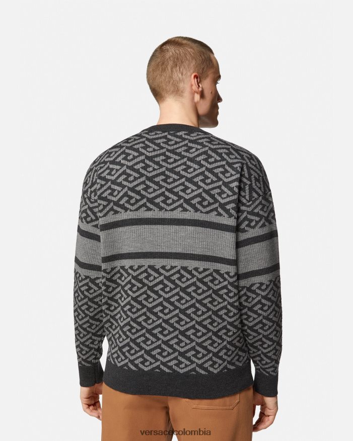 hombres suéter con medusa en jacquard la greca Versace gris negro 2RP40F1339 ropa