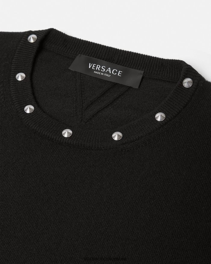 hombres suéter con tachuelas en espiral Versace negro 2RP40F1346 ropa