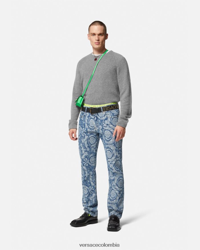 hombres suéter de cachemira con greca Versace gris 2RP40F1333 ropa