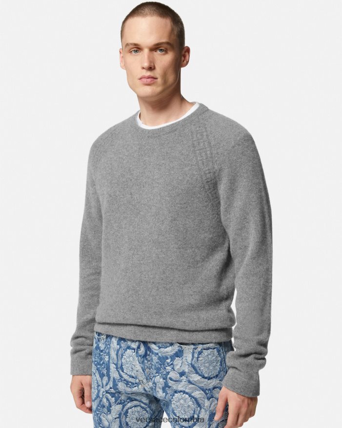 hombres suéter de cachemira con greca Versace gris 2RP40F1333 ropa