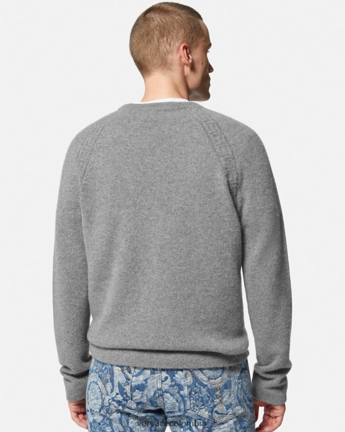 hombres suéter de cachemira con greca Versace gris 2RP40F1333 ropa