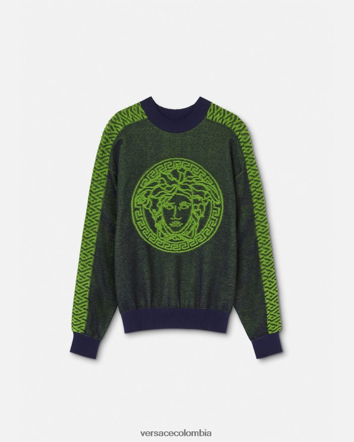 hombres suéter de felpa con medusa la greca Versace azul verde 2RP40F1331 ropa
