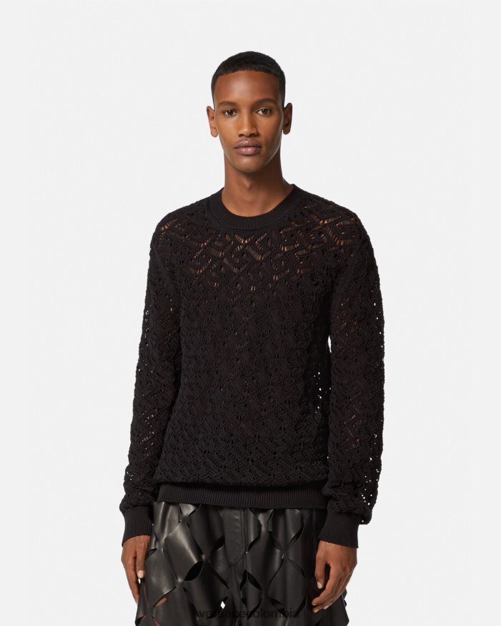 hombres suéter de punto de encaje la greca Versace negro 2RP40F1341 ropa