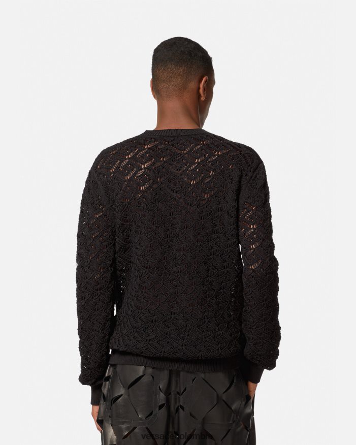 hombres suéter de punto de encaje la greca Versace negro 2RP40F1341 ropa