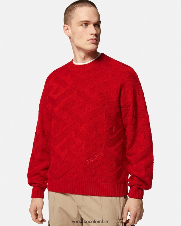 hombres suéter de punto la greca Versace rojo 2RP40F1342 ropa